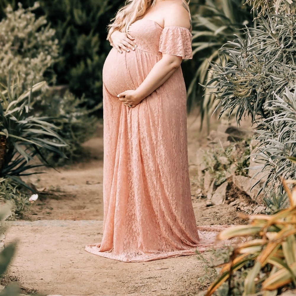 Blush maternity lace dress